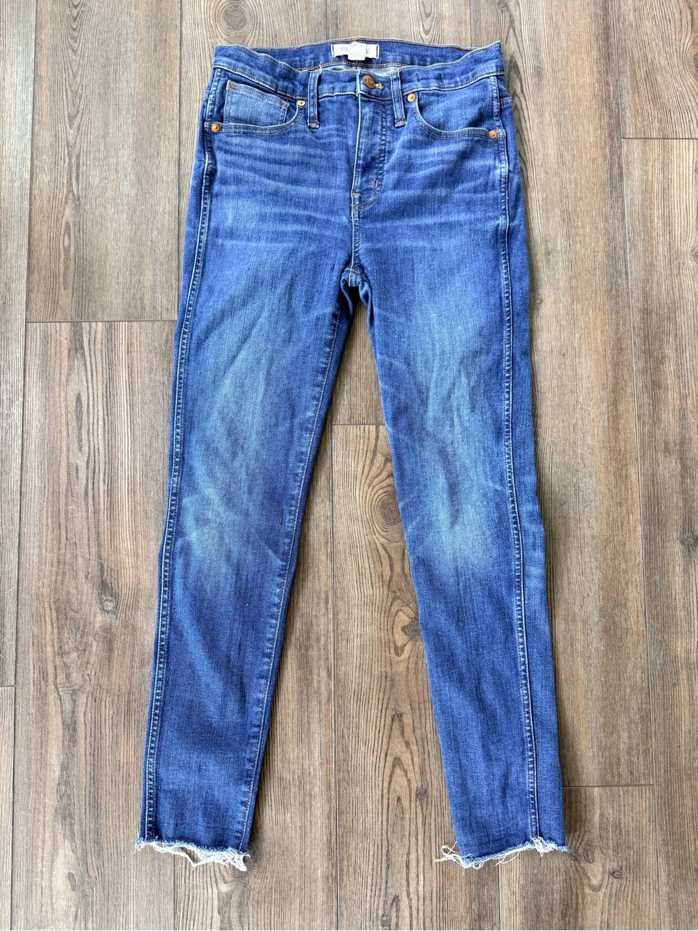 Madewell Indigo Blue Skinny Jeans with Frayed Hem